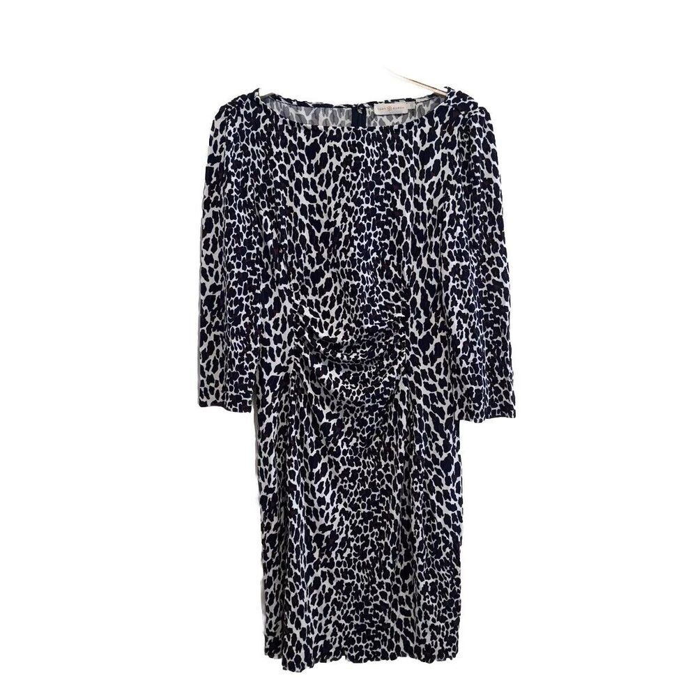TORY BURCH Leopard Ruched Sheath Dress Sz Small Classic Career Slimming